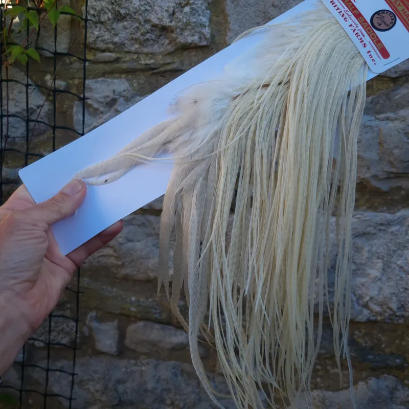 Whiting 1/2 BRONZE Grade Dry Fly Rooster Saddle in White-5